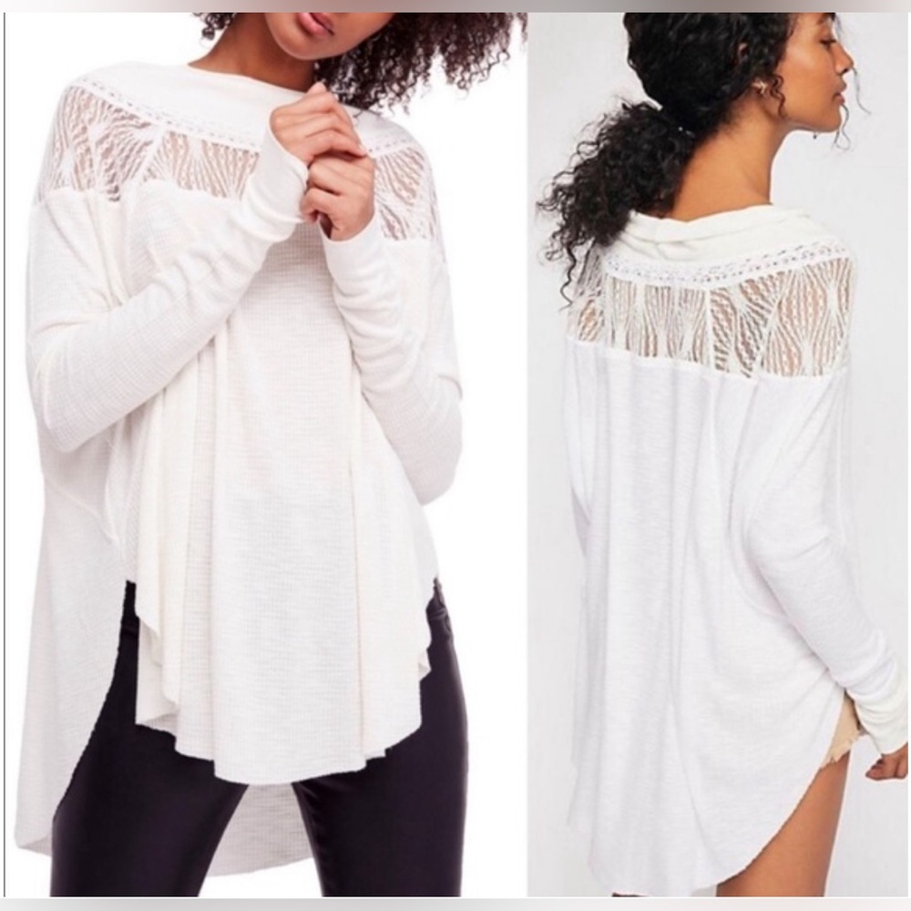 EUC Free People Spring Valley Lace Trim Thermal Top